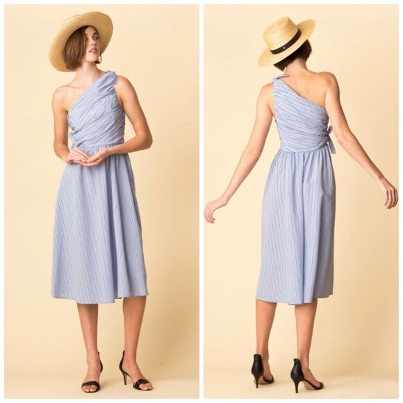 A.L.C Women's Cabrera One Shoulder Striped Blue Dress Size 6 NEW‎ - Picture 1 of 6